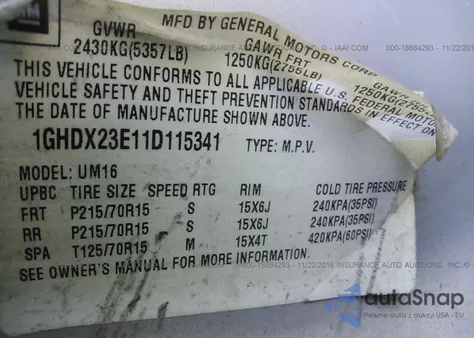 2001 Oldsmobile Silhouette Economy from USA, damaged, VIN 1GHDX23E11D115341